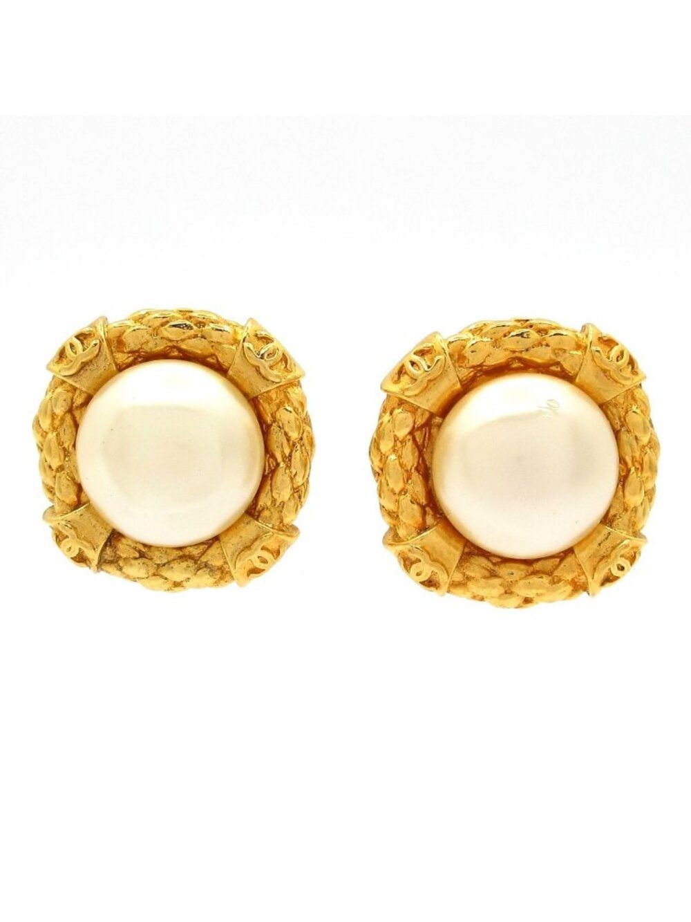 Chanel Earrings Ivory Gold CC Logo
